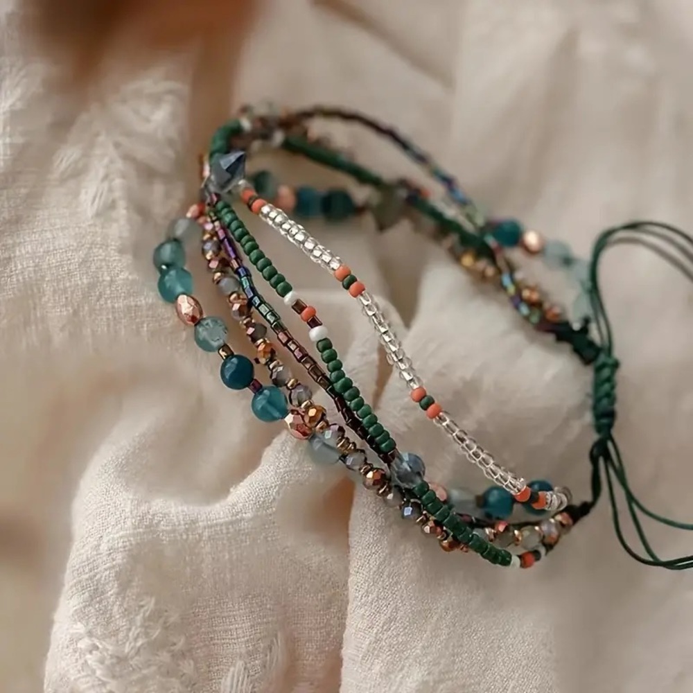 Ocean Blue Beaded Layered Bracelet Anklet